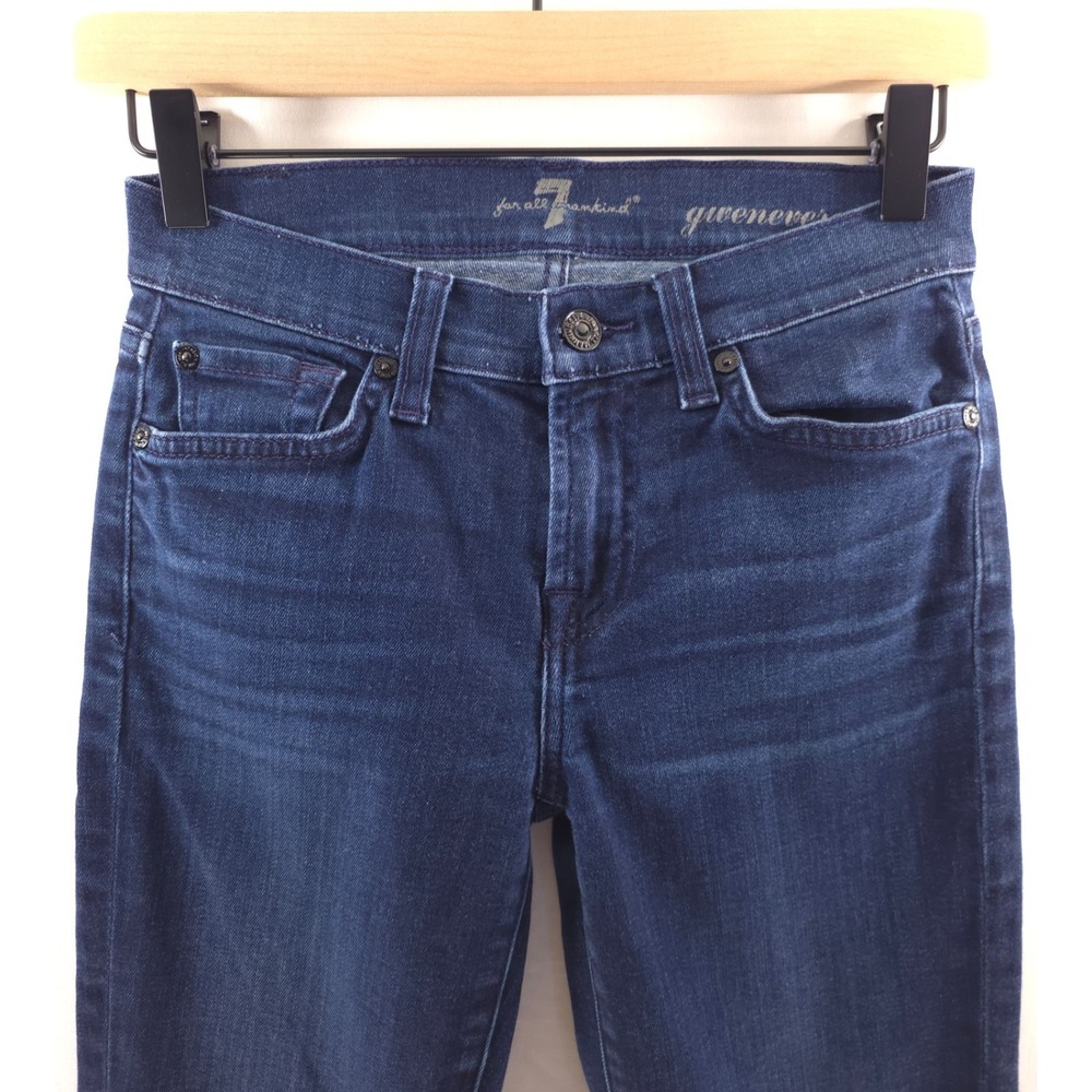 7 For All Mankind Women Jeans Gwenevere 24 Dark Blue Skinny Stretch Low Rise - Picture 2 of 9